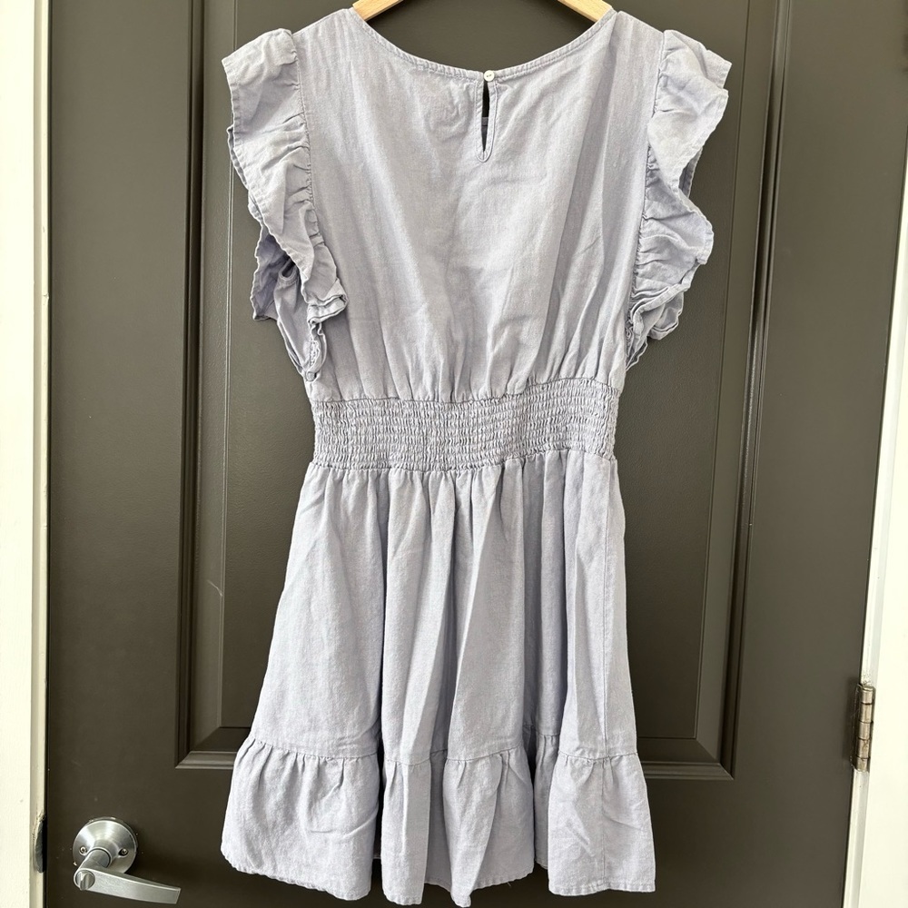 Nicole Miller Linen Lavender Ruffled Sleeveless Cinched Smocked Mini Dress S - Picture 5 of 8